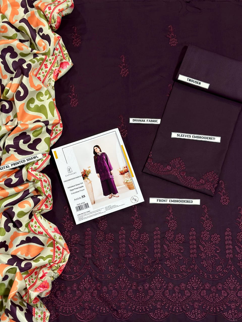 🌸 SUMMER'S COLLECTION 🌸  🟥 BRAND NAME : SAPPHIRE 🟨 CATEGORY : LAWN 3PC EMBROIDERED (002)