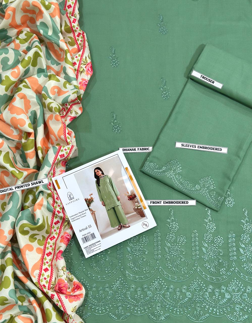 🌸 SUMMER'S COLLECTION 🌸  🟥 BRAND NAME : SAPPHIRE 🟨 CATEGORY : LAWN 3PC EMBROIDERED (004)