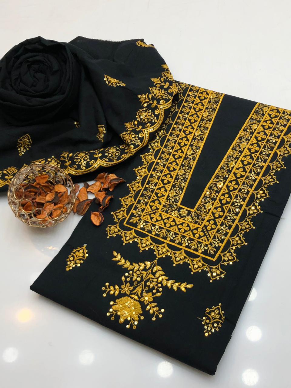 2pc-Embroidery Lawn Cotton (golden)