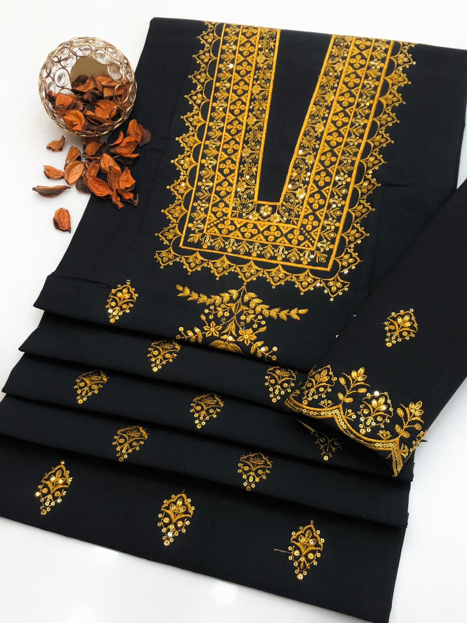 2pc-Embroidery Lawn Cotton (golden)