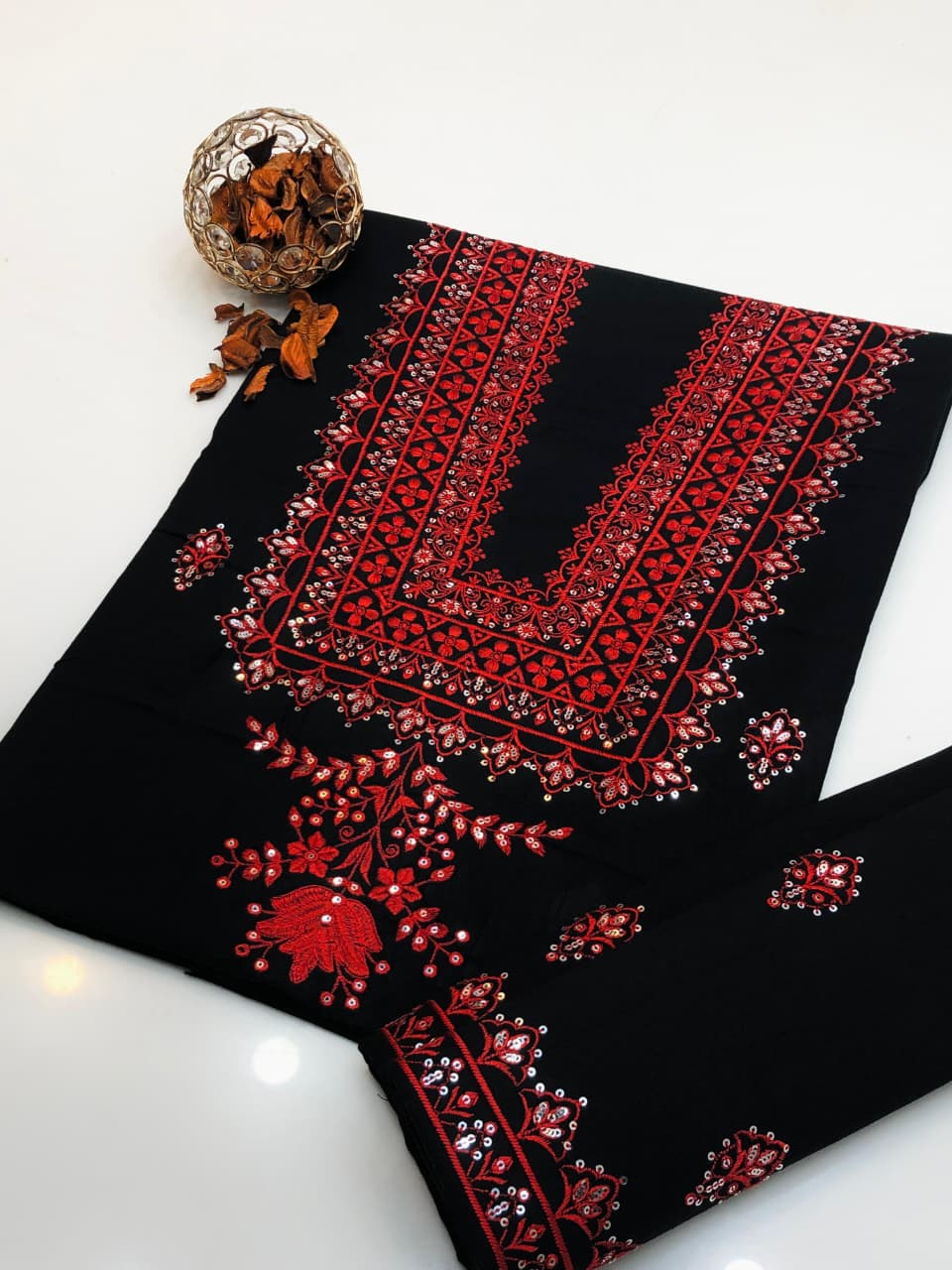 2pc-Embroidery Lawn Cotton (red)