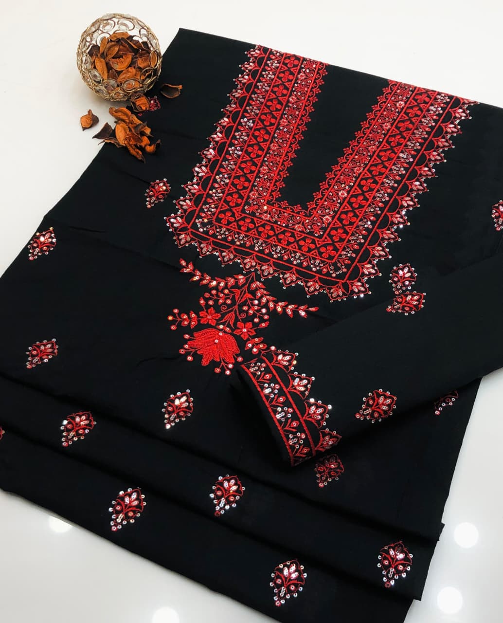 2pc-Embroidery Lawn Cotton (red)