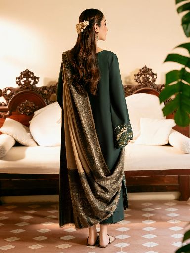 IZEL-3PC lawn EMBROIDERED SHIRT WITH COURTRAI voil Lawn PRINT SHAWL AND TROUSER-BIC-4394