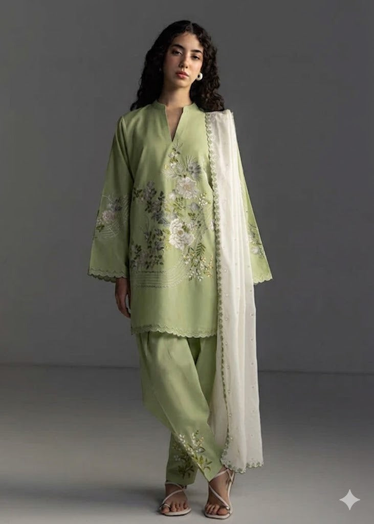 UNStitched Embroidered Muzlin Lawn Suit 3pc