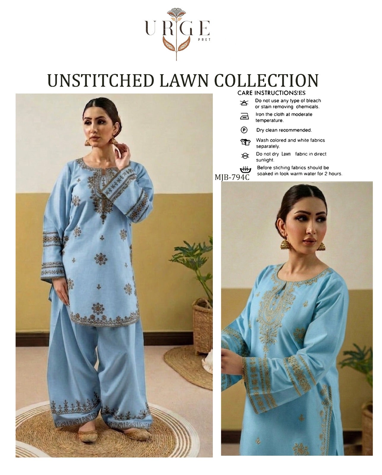UNSTITCHED LAWN COLLECTION sky blue